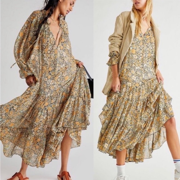 Free People Dresses & Skirts - NWOT Free People Feeling Groovy Yellow Floral Boho Cottagecore Maxi Dress Sz XS